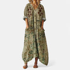 Abigail - Women's Vintage-Style Linen Paisley Kaftan Dress