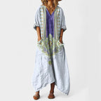 Abigail - Women's Vintage-Style Linen Paisley Kaftan Dress