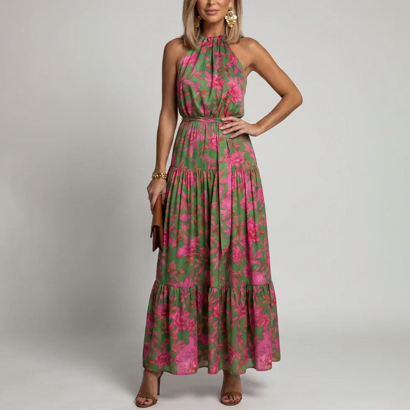 Addison - Women's Floral Halter Tiered Maxi Dress
