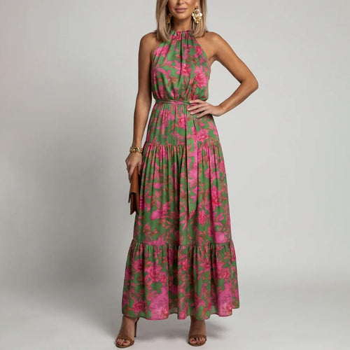 Addison - Women's Floral Halter Tiered Maxi Dress