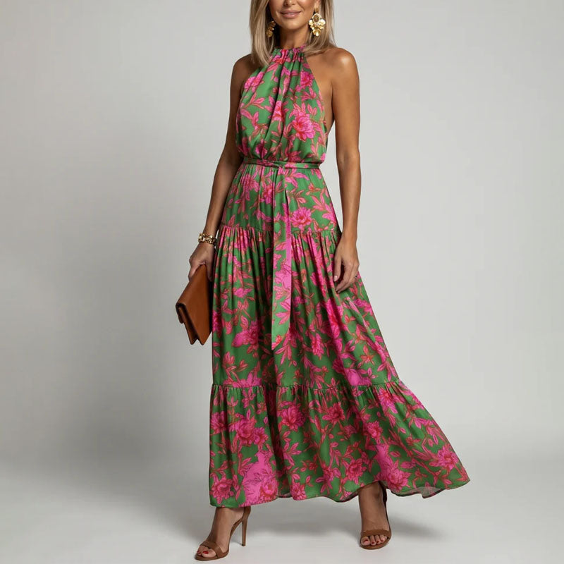 Addison - Women's Floral Halter Tiered Maxi Dress