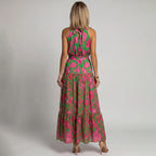 Addison - Women's Floral Halter Tiered Maxi Dress