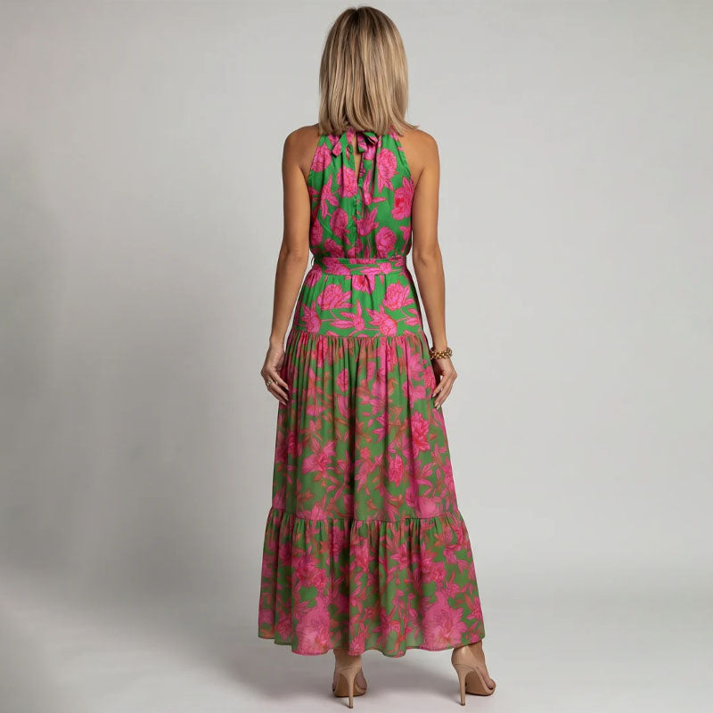 Addison - Women's Floral Halter Tiered Maxi Dress