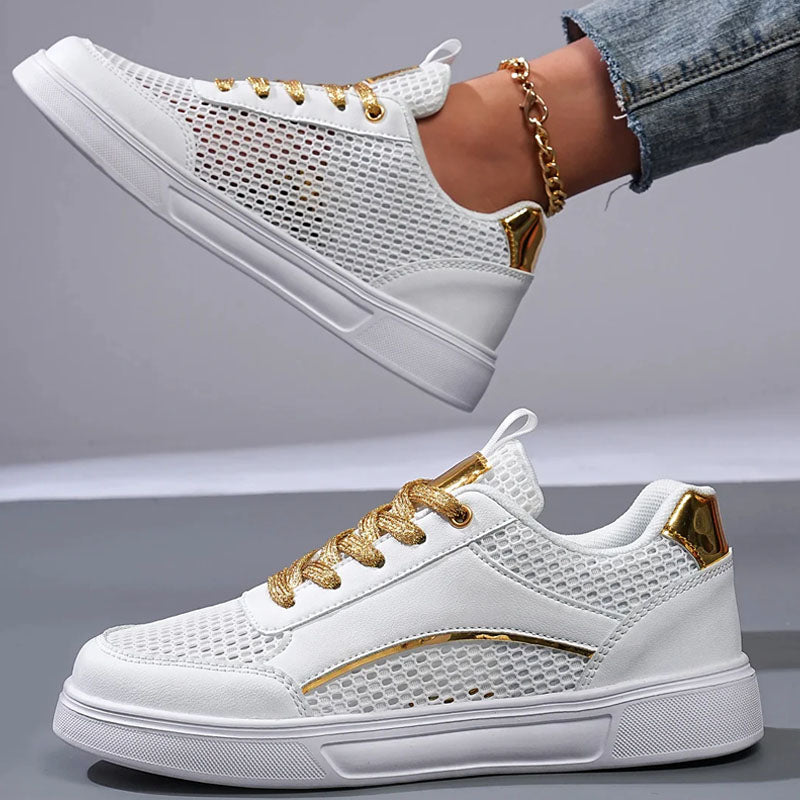 Adele - Women's Metallic Detail Mesh Sneakers