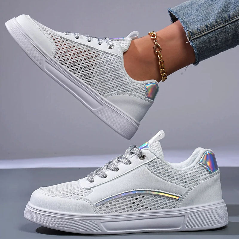 Adele - Women's Metallic Detail Mesh Sneakers