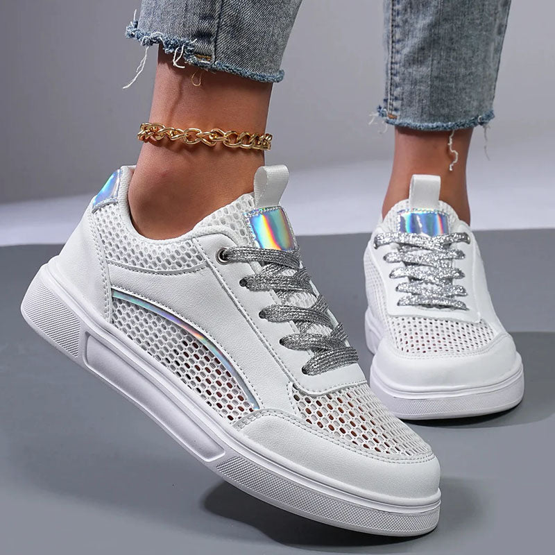 Adele - Women's Metallic Detail Mesh Sneakers
