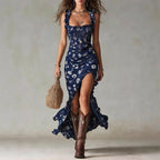 Adeline - Women's Boho Floral High-Slit Maxi Dress
