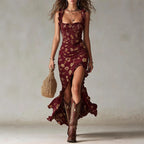 Adeline - Women's Boho Floral High-Slit Maxi Dress