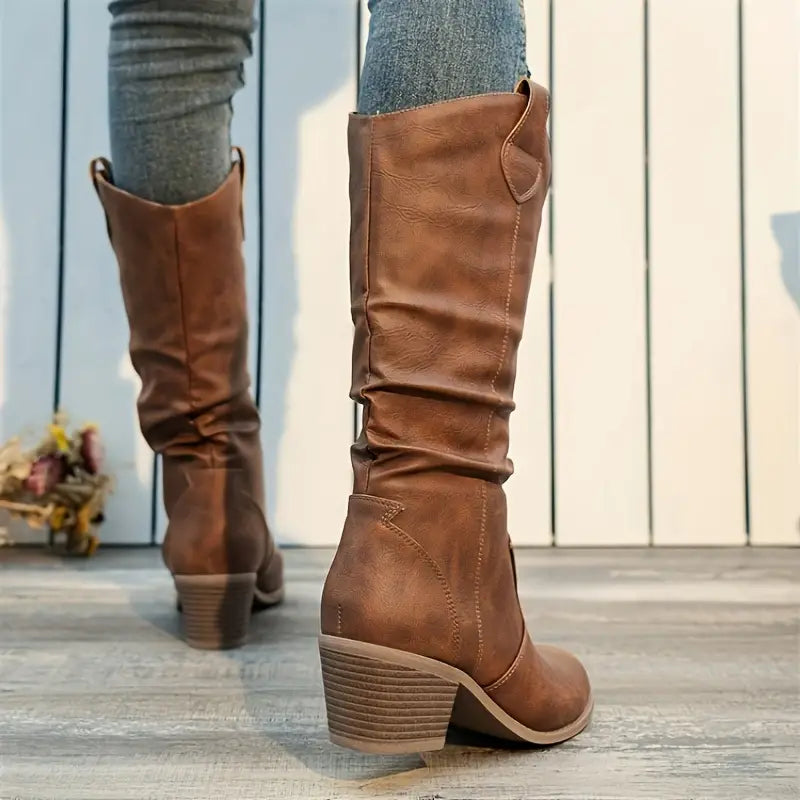 Adeline - Women's Block Heel High Knee Boots