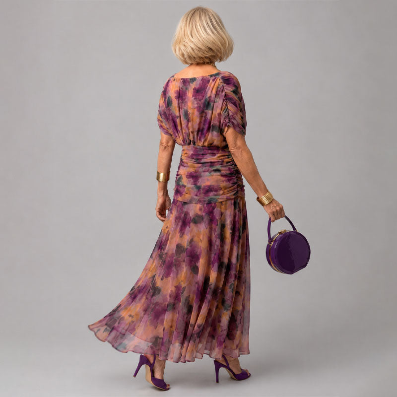 Alberta - Women's Watercolor Ruched Midi Dress
