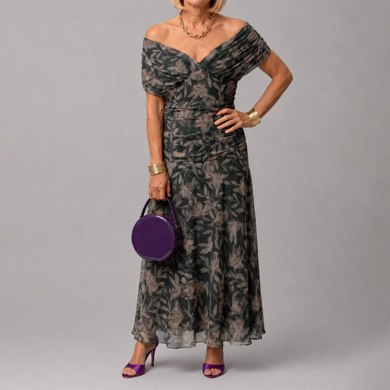 Alberta - Women's Watercolor Ruched Midi Dress