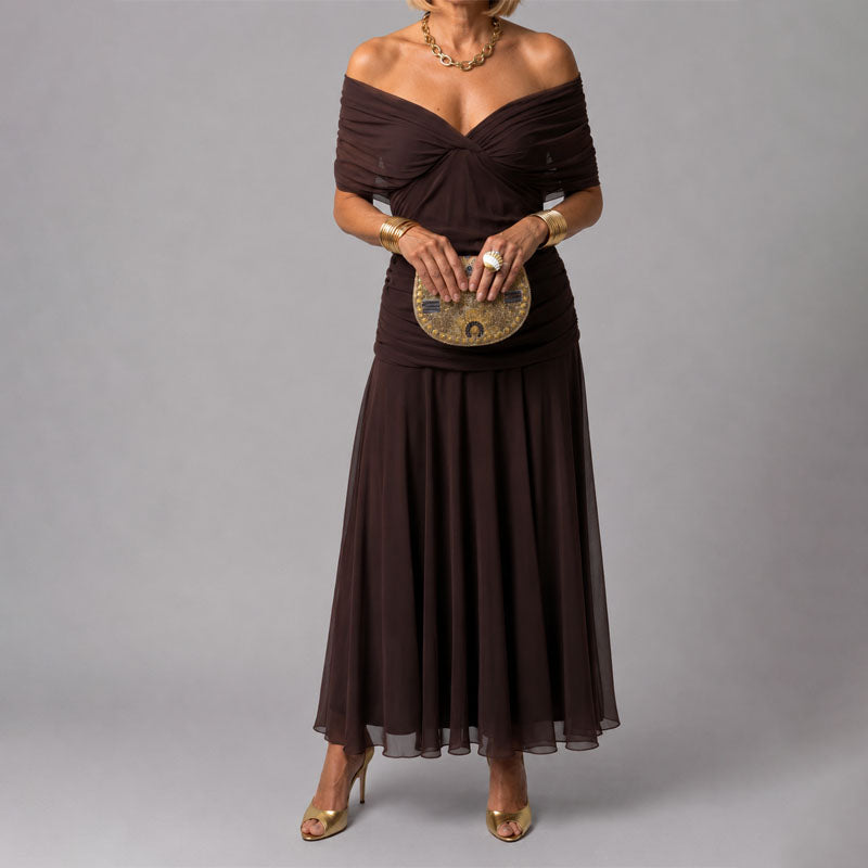 Alberta - Women's Watercolor Ruched Midi Dress