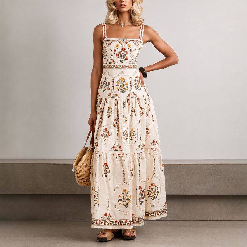 Alessandra - Women's Vintage Floral Tiered Boho Maxi Dress