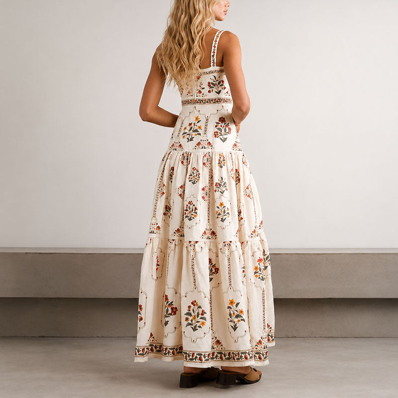 Alessandra - Women's Vintage Floral Tiered Boho Maxi Dress