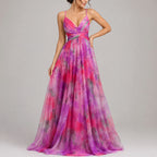Allison - Women's Watercolor Print Chiffon Maxi Dress