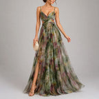 Allison - Women's Watercolor Print Chiffon Maxi Dress