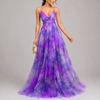 Allison - Women's Watercolor Print Chiffon Maxi Dress