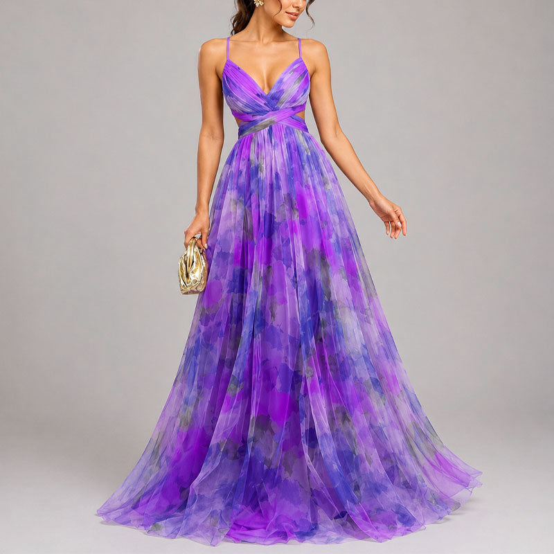 Allison - Women's Watercolor Print Chiffon Maxi Dress