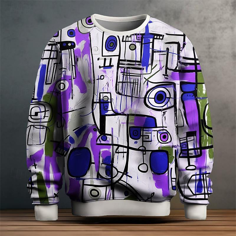 Alwin - Men's Abstract Art Print Crew Neck Sweatshirt
