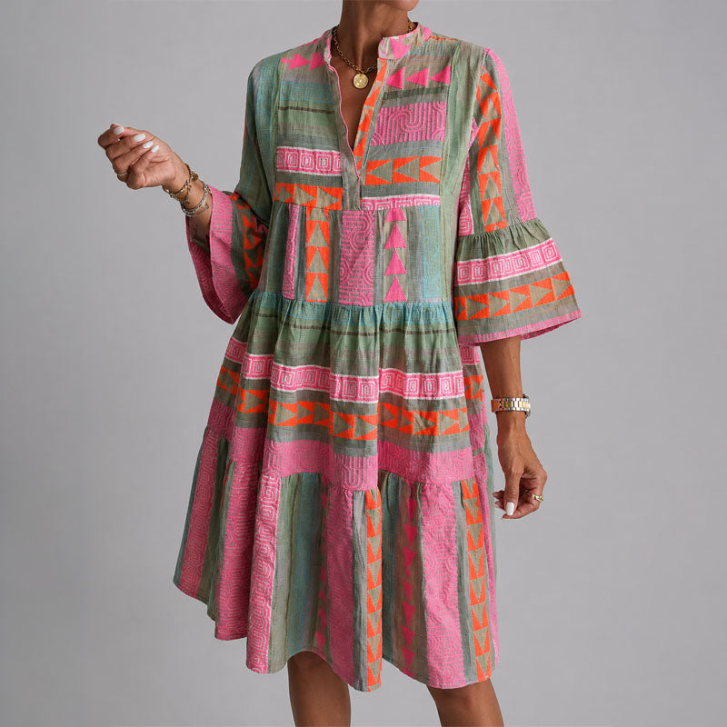 Alyson - Women's Geometric Tiered Tunic Dress