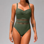 Alyson - Women's Mesh Panel Ruched One-Piece Swimsuit