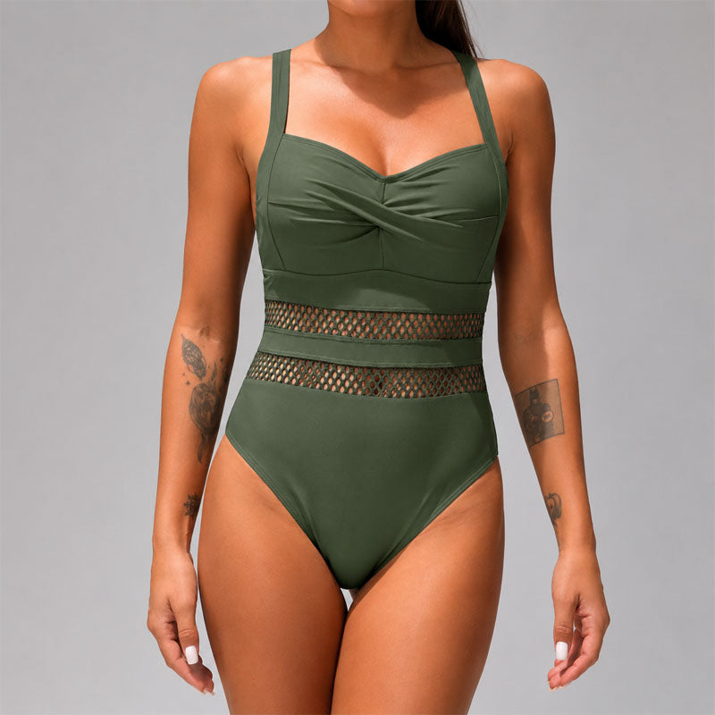Alyson - Women's Mesh Panel Ruched One-Piece Swimsuit