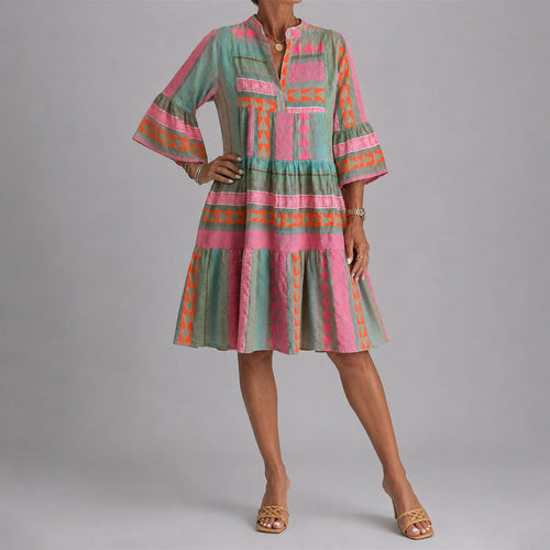Alyson - Women's Geometric Tiered Tunic Dress