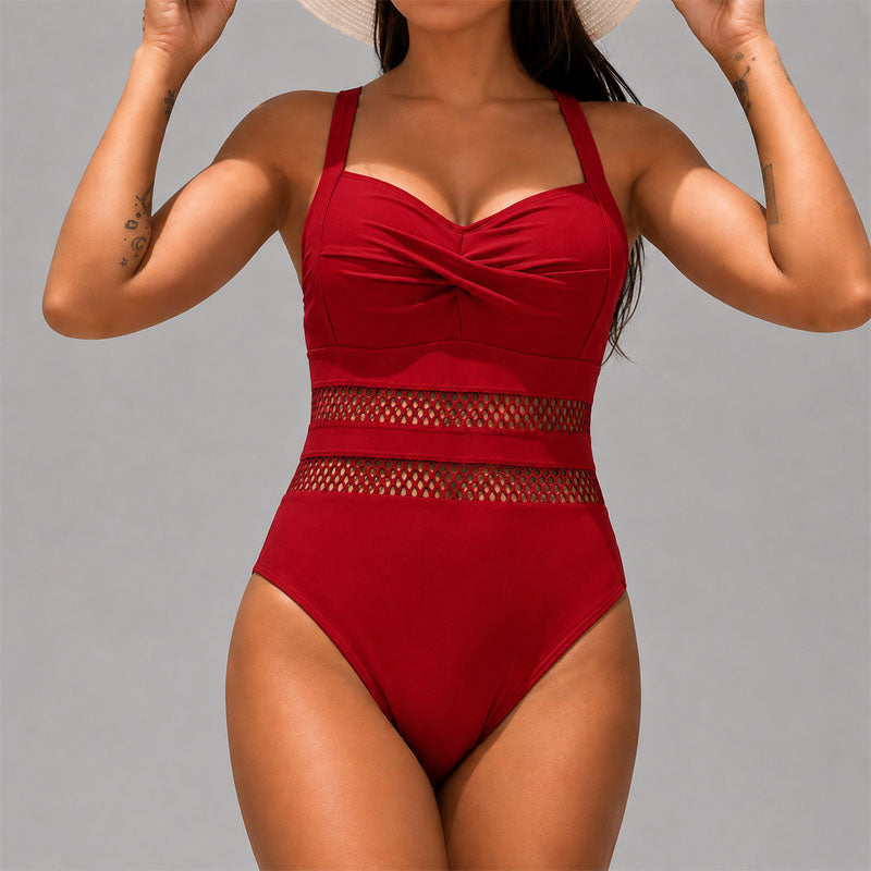 Alyson - Women's Mesh Panel Ruched One-Piece Swimsuit