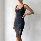 Alyssa - Women's Denim Corset Bodycon Midi Dress