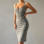 Alyssa - Women's Denim Corset Bodycon Midi Dress