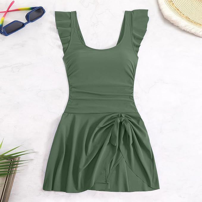 Amara - Women’s Ruffle Sleeve Wrap Skirt Swim Dress