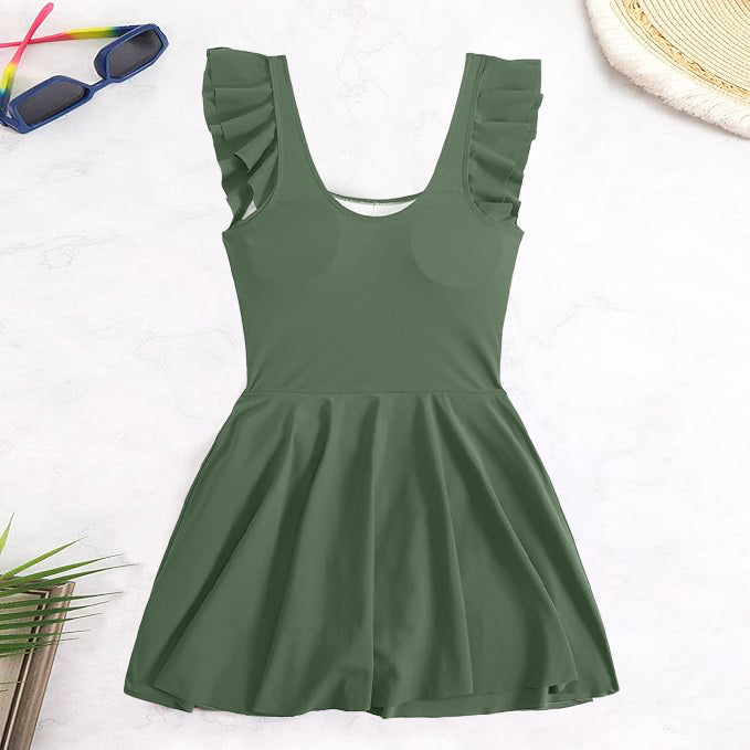 Amara - Women’s Ruffle Sleeve Wrap Skirt Swim Dress