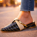 Amber - Women's Croc-Embossed Low Block Heel Mule Shoes