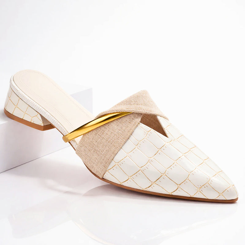Amber - Women's Croc-Embossed Low Block Heel Mule Shoes