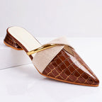 Amber - Women's Croc-Embossed Low Block Heel Mule Shoes
