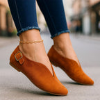 Amber - Women's Pointed Toe V-Cut Side Buckle Flats