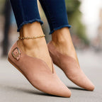 Amber - Women's Pointed Toe V-Cut Side Buckle Flats