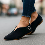 Amber - Women's Pointed Toe V-Cut Side Buckle Flats