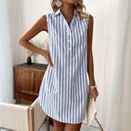 Amber - Women's Sleeveless Collared Button Dress