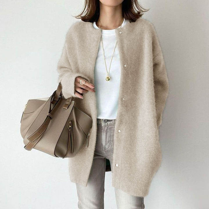 Amber - Women's Fuzzy Longline Button-Front Cardigan