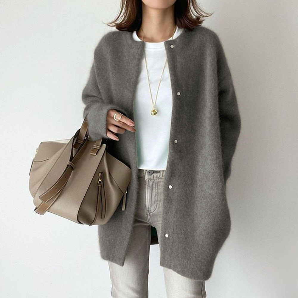 Amber - Women's Fuzzy Longline Button-Front Cardigan
