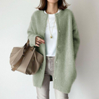 Amber - Women's Fuzzy Longline Button-Front Cardigan