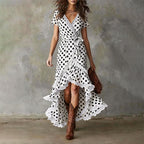 Amoura - Women's Boho Lace Trim Wrap Maxi Dress