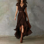 Amoura - Women's Boho Lace Trim Wrap Maxi Dress