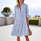 Amy - Women's Striped Tiered Button Dress