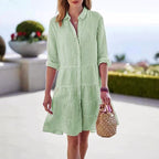 Amy - Women's Striped Tiered Button Dress