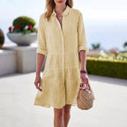 Amy - Women's Striped Tiered Button Dress
