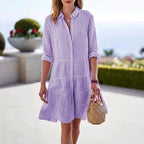 Amy - Women's Striped Tiered Button Dress