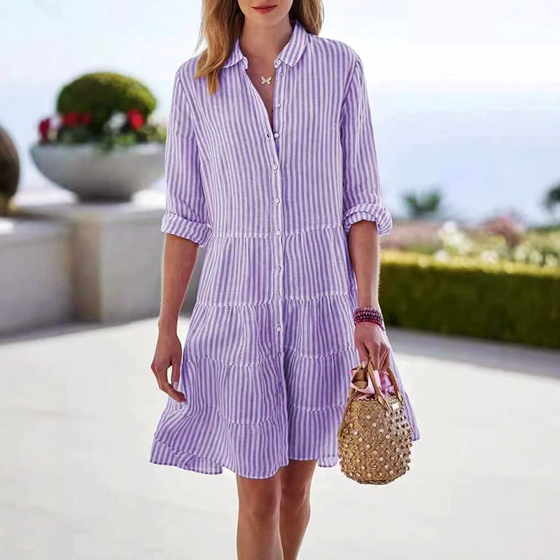 Amy - Women's Striped Tiered Button Dress
