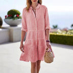Amy - Women's Striped Tiered Button Dress